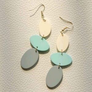 Grey, Teal, and Cream Dangle Earrings